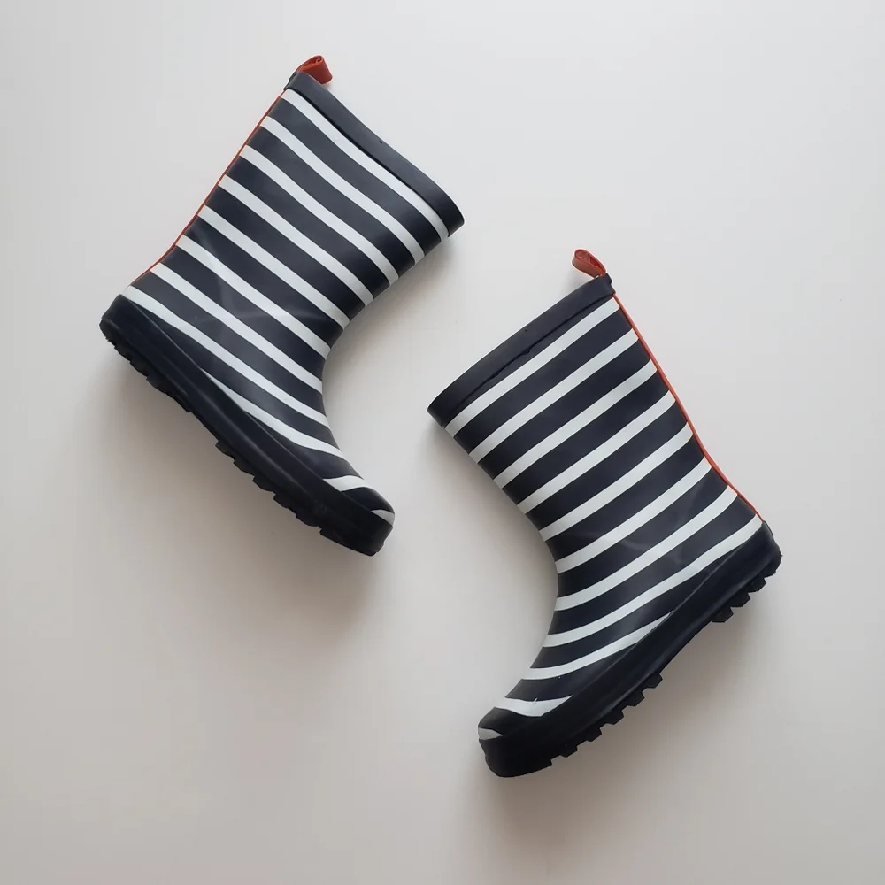Crewcuts Big Kid Size 2 Navy White Striped Welly Rainboots